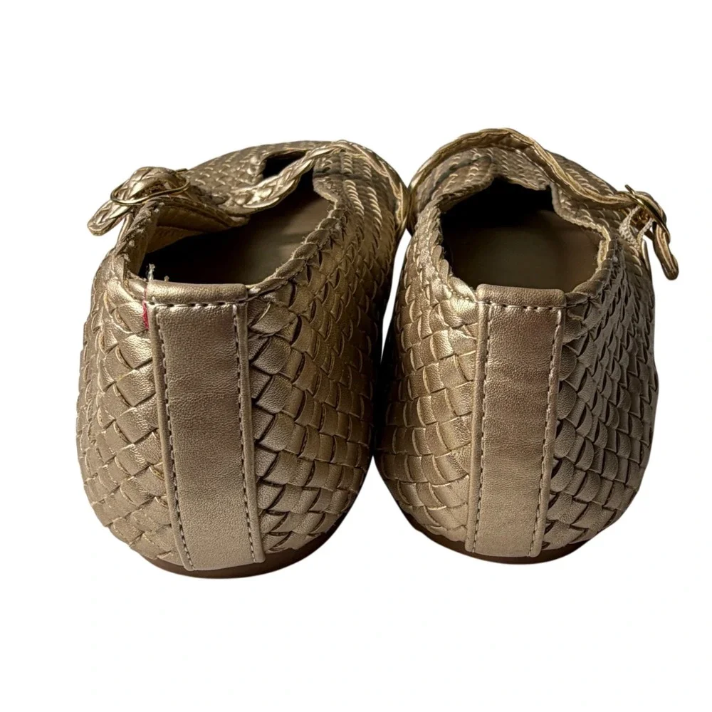 House of Harlow 1960 Gold Woven Mary Jane Ballet Flats Boho Chic Size 8